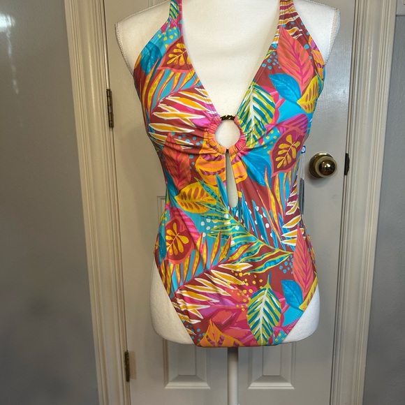 NWT The Heat Is On Tropical Print Bleu Rod Beattie One Piece Swimsuit Size 10 - Picture 3 of 5